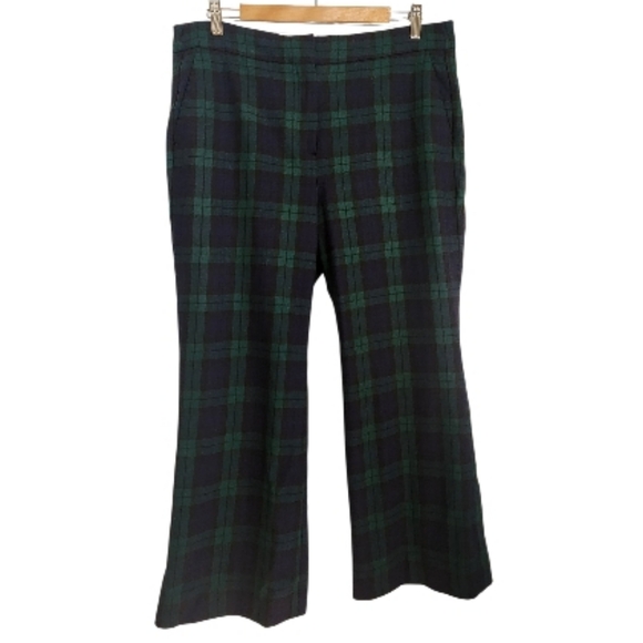 J. Crew Pants - J. Crew Hayden Green and Navy Plaid Kickout Crop Pants Wool Mix Dark Academia 14